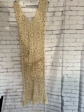 Bohemian Crochet Maxi Dress in Cream